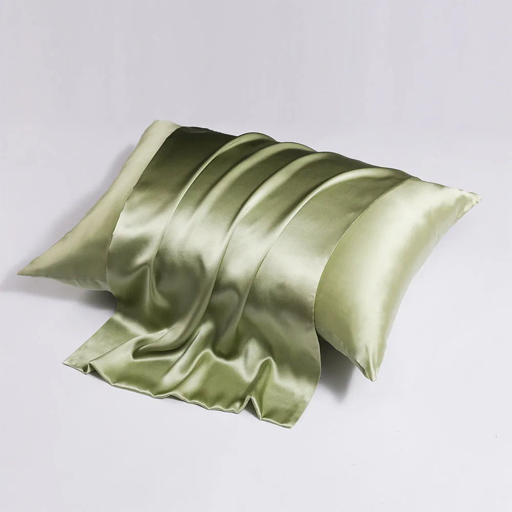 Double-sided silk zipper pillowcase in multiple colour options showing reversible design