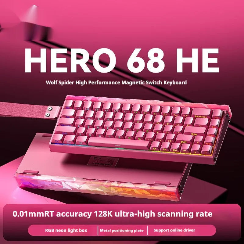 Magnetic axis wired keyboard with RGB lighting showing one of eleven available style options