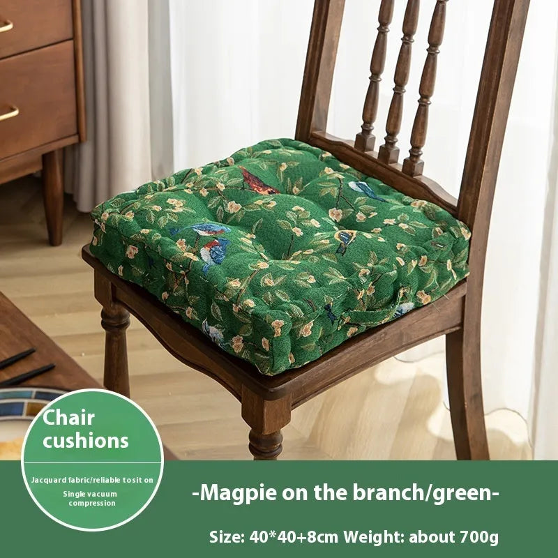 American style square dining chair cushion with plant pattern and 8cm thick PP cotton filling