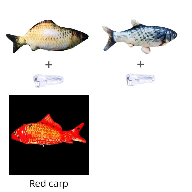 Electronic jumping fish cat toy with USB charging cable, 30cm multicolour fish design