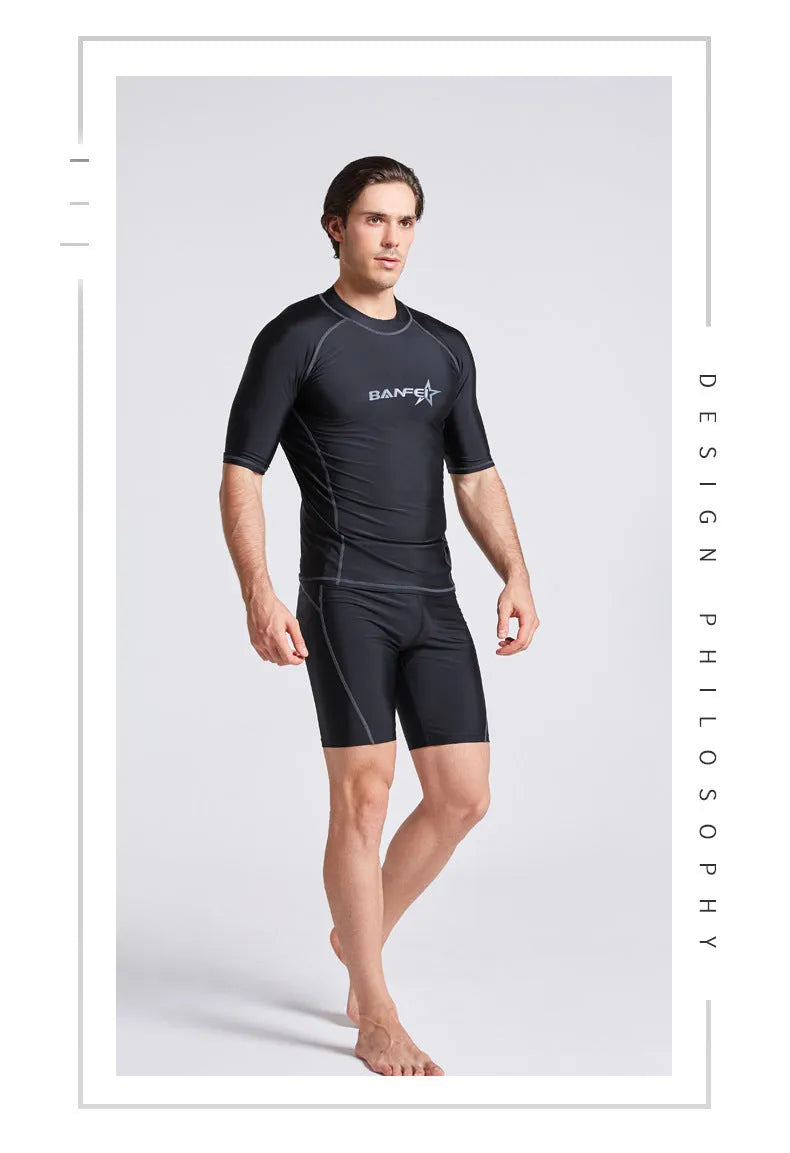 Men's quick-drying half sleeve swimsuit set in nylon for snorkelling and surfing activities