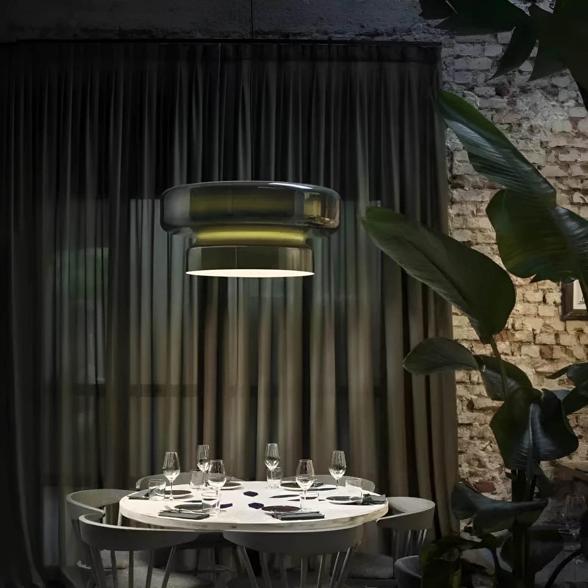 Modern simple style glass chandelier with milky white, purple, green, and brown light colours