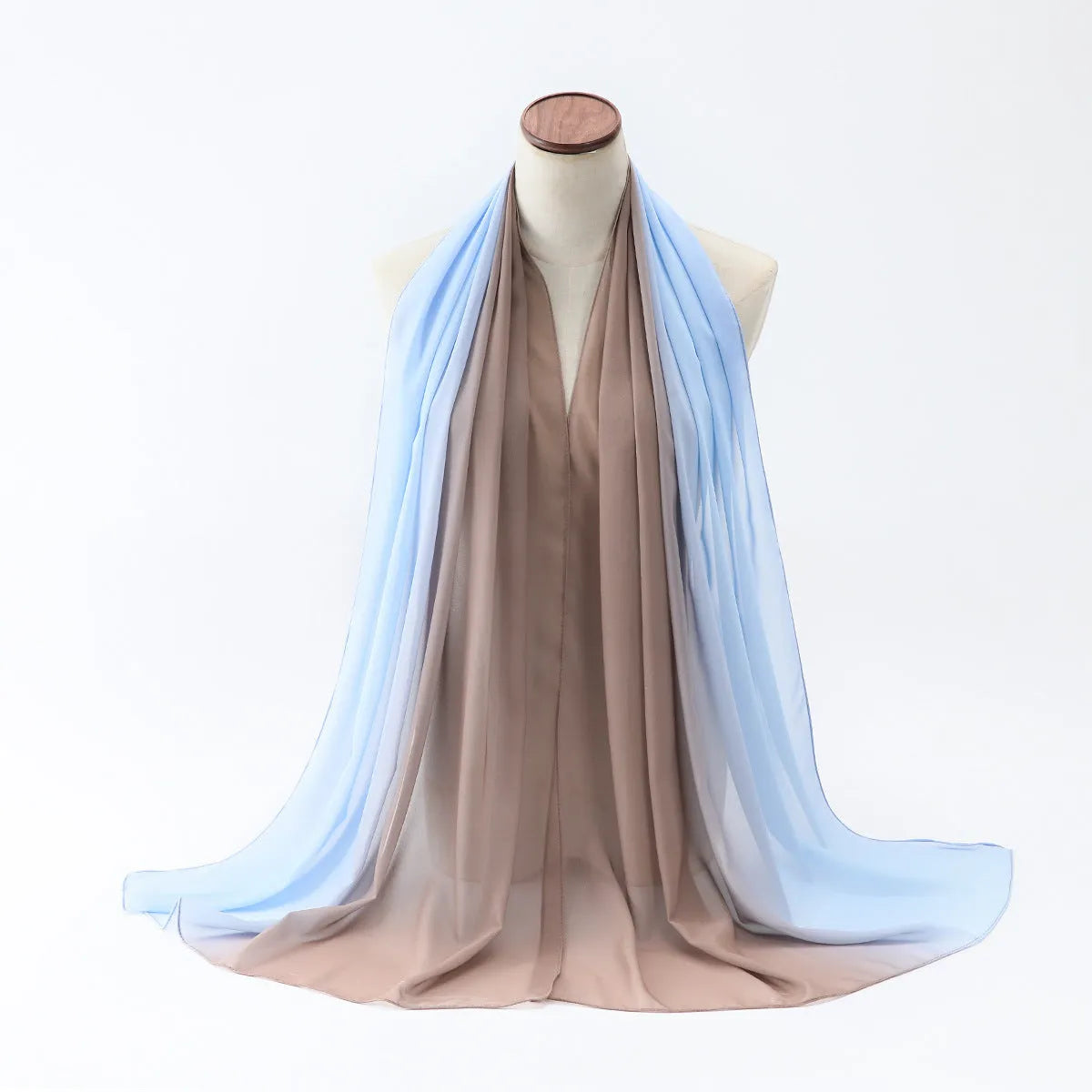 Long lightweight chiffon summer scarf for women draped to show its 175cm length and soft fabric.