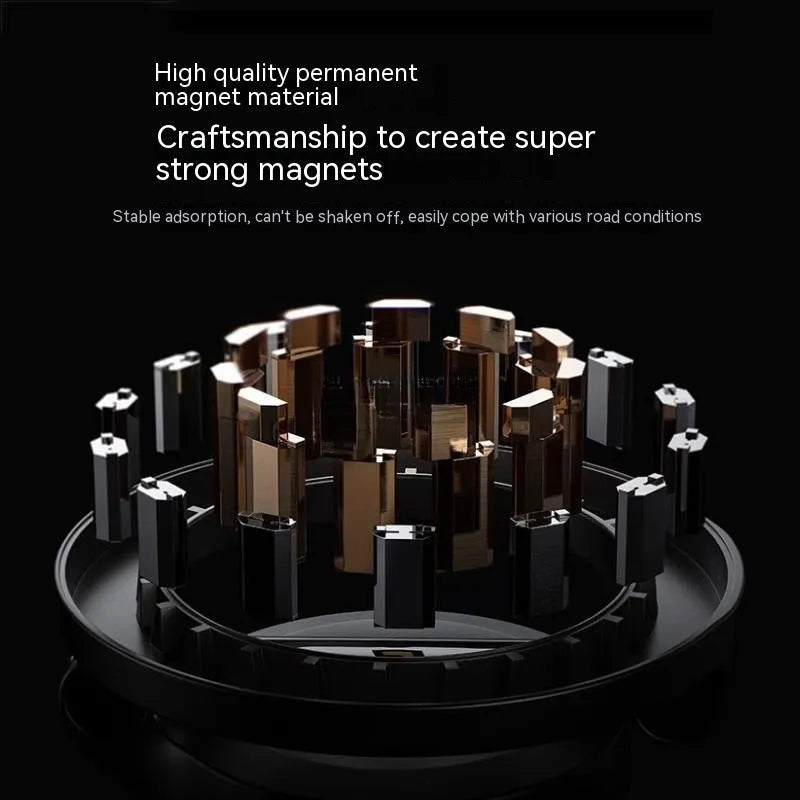 All-metal magnetic car phone mount with foldable bracket in Qian Colour on dashboard