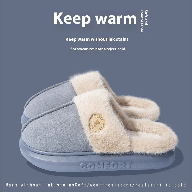 Plush fleece indoor slippers with thick PVC soles in various colours