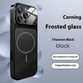 Matte black magnetic shockproof iPhone case with integrated tempered glass screen protector.