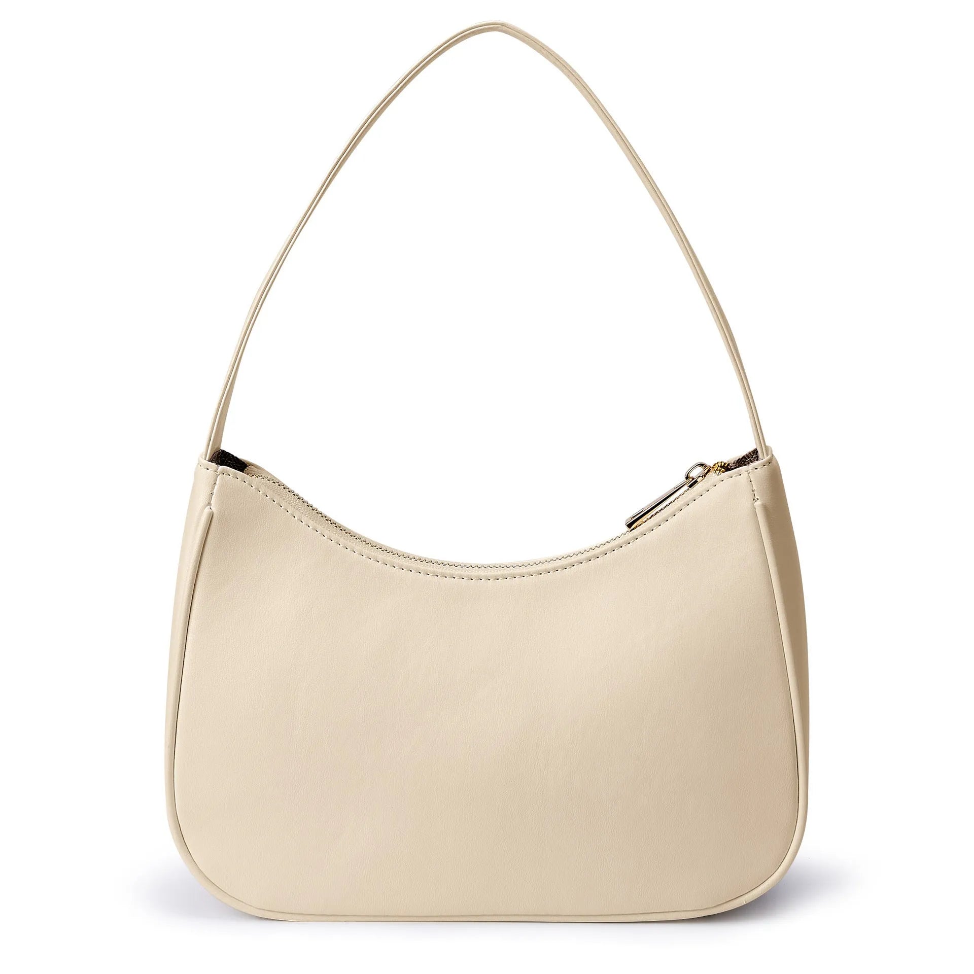 Simple retro-style waterproof PU shoulder bag shown in apricot colour with an adjustable shoulder strap.