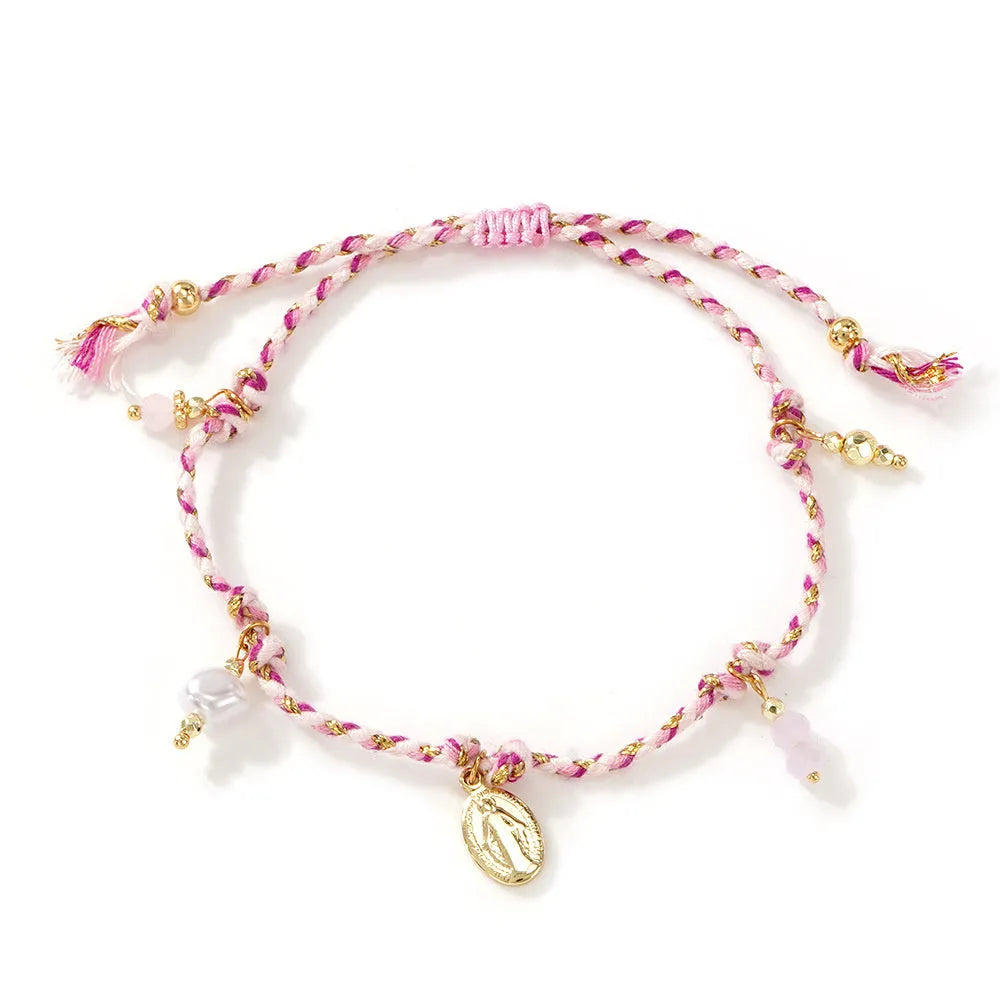Hand-woven colourful braided rope bracelet for women in ethnic carrying strap tag design