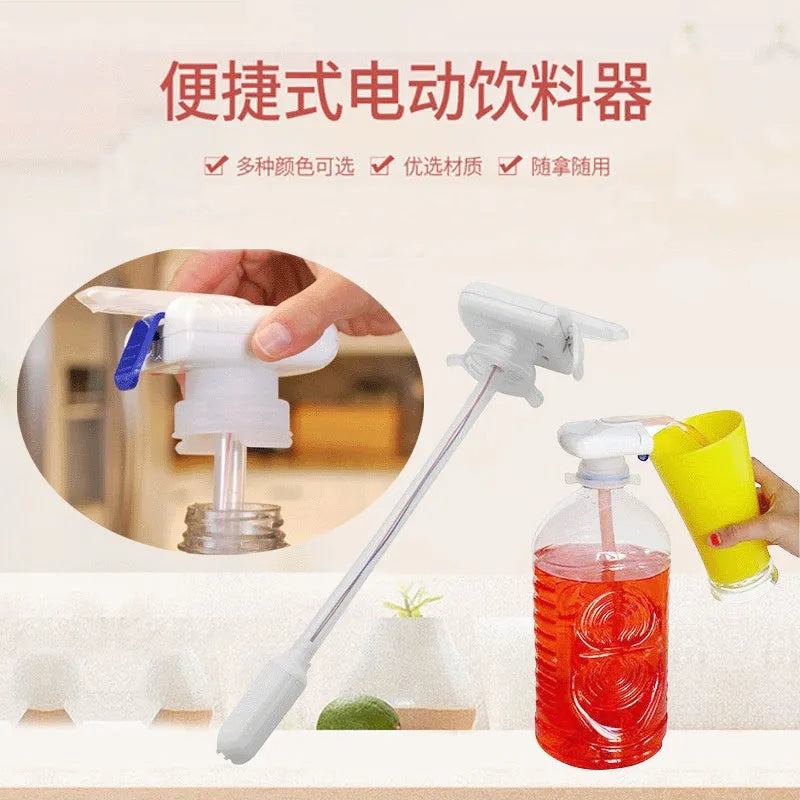 Manual beverage pumping device with blue handle and 32.5cm plastic straw for liquid transfer