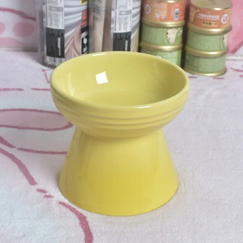 Ceramic pet bowl with raised base and various rim shape options