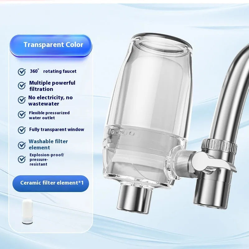 Ceramic faucet water filter for direct tap mounting with clean water function