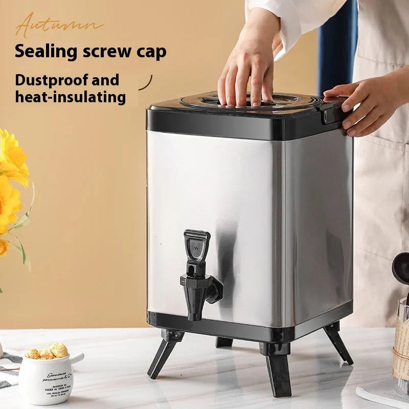 Square lock cold insulation barrel stainless steel milk tea bucket 8L silver for commercial use