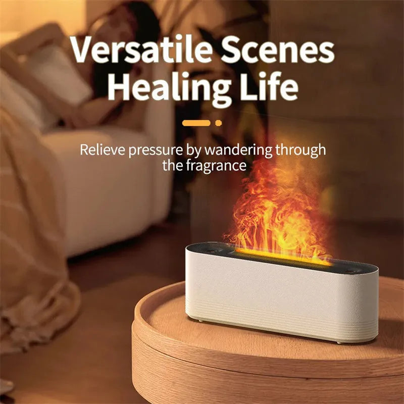 Black Flame Air ultrasonic humidifier with LED lights creating mist and flame effect illumination