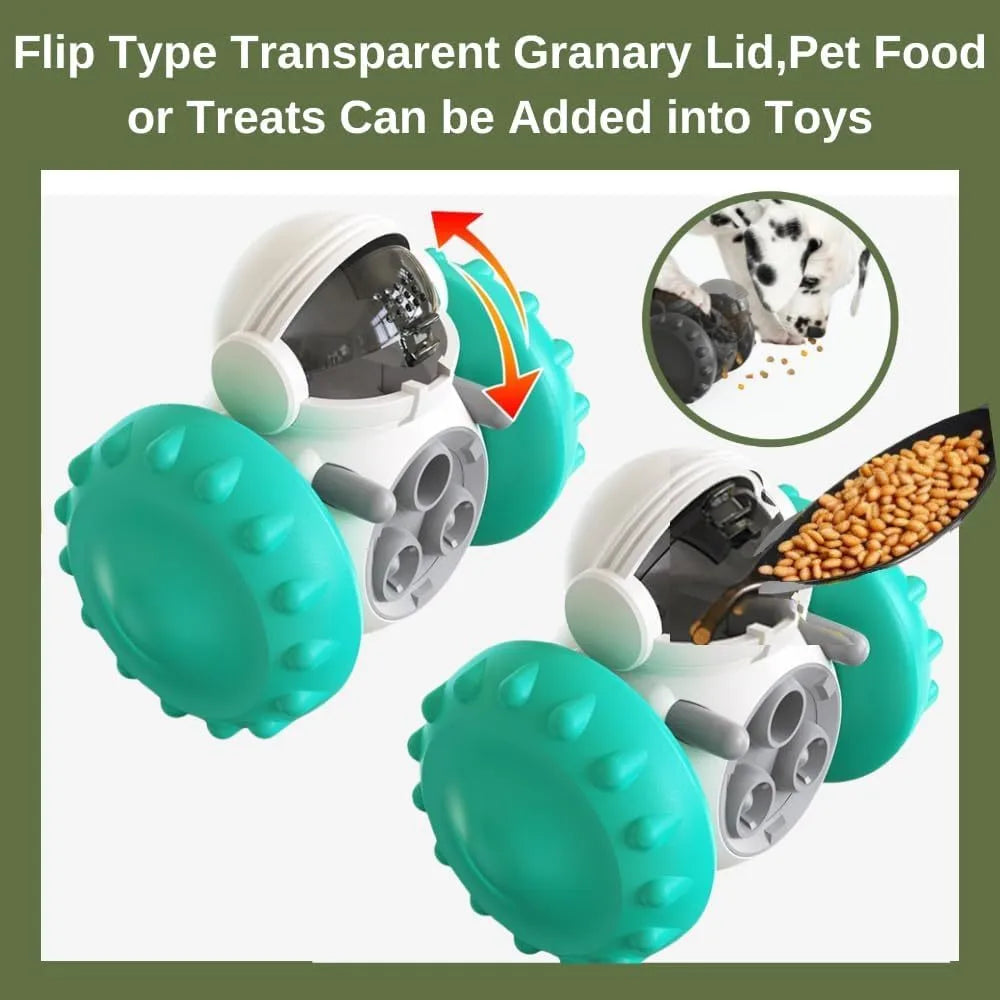 Robot-style self-balancing dog treat dispenser toy for small dogs and cats in five colour options