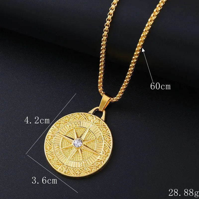 Geometric pendant women's necklace with zircon details and gold plated finish