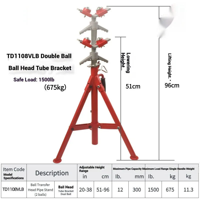 Metal V-head pipe support bracket with ball fittings for steel pipe.
