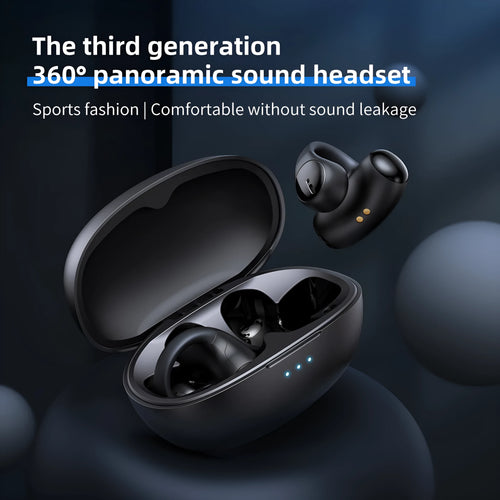 Black and white wireless clip-on sports gaming headset with ear hook design