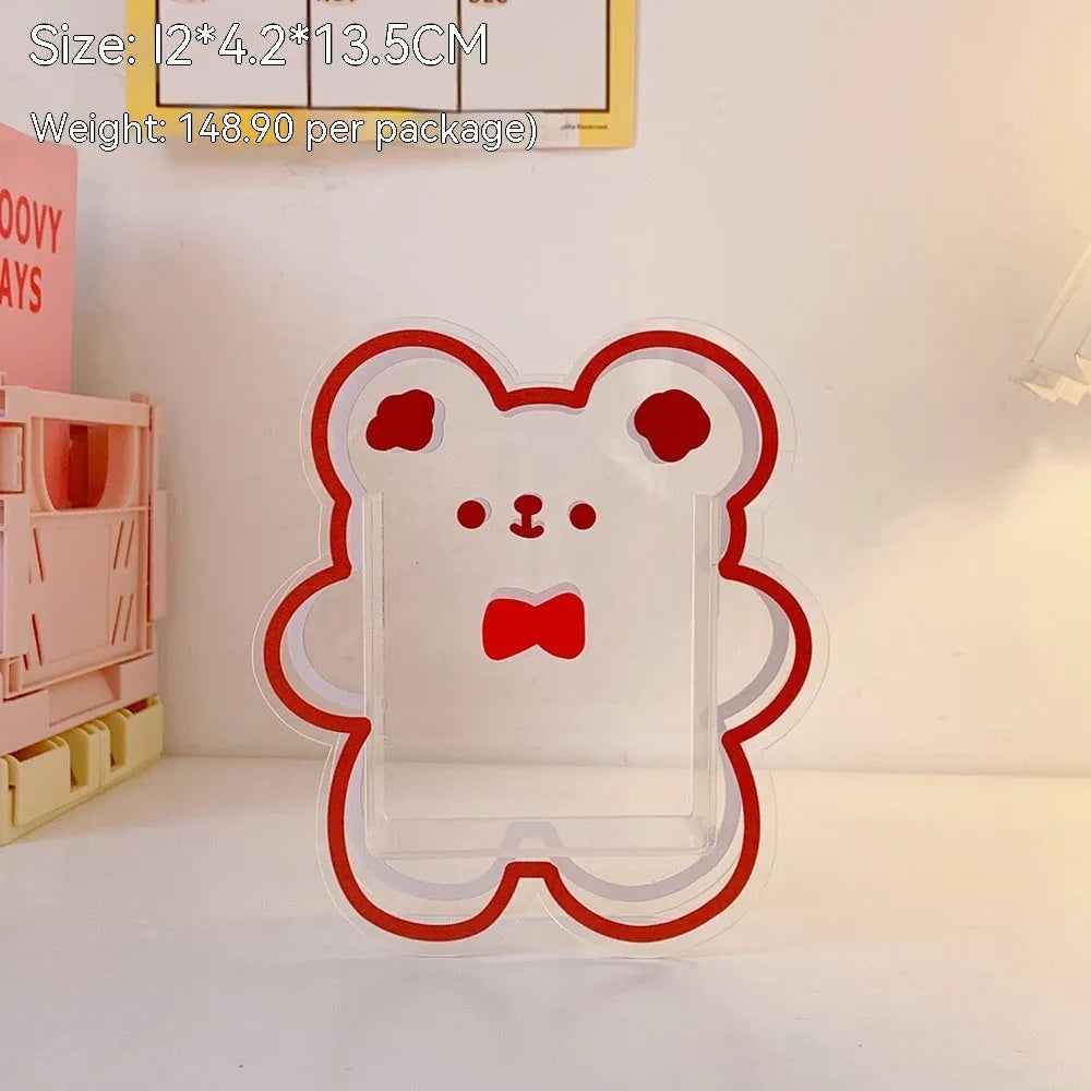Square clear acrylic storage box with colourful character designs for pens and stationery