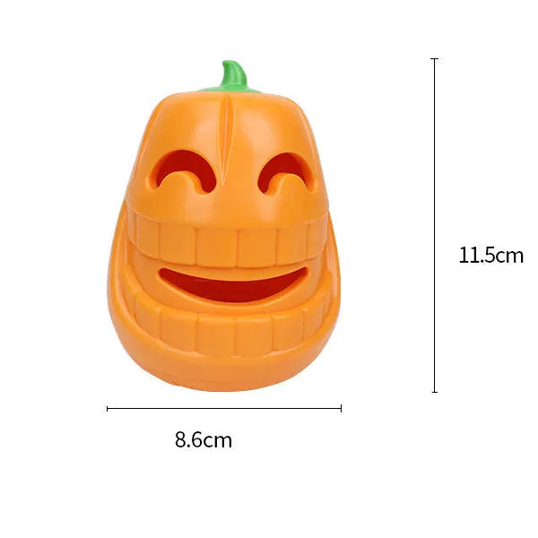 Orange Halloween pumpkin shaped interactive dog chew toy with a treat dispensing funnel.