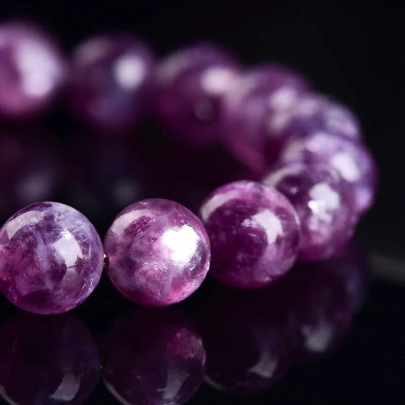 Korean style purple crystal bracelet with polished geometry beads on wrist