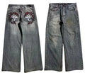 Men's grey wide-leg jeans with retro washed look and straight-leg design