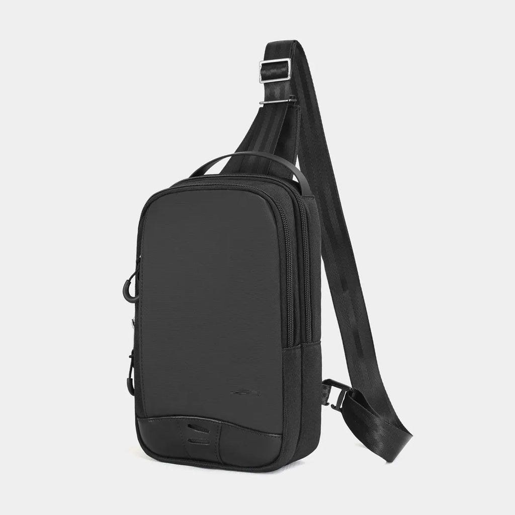 Casual black TPU chest bag with camouflage pattern, single shoulder strap and soft handle