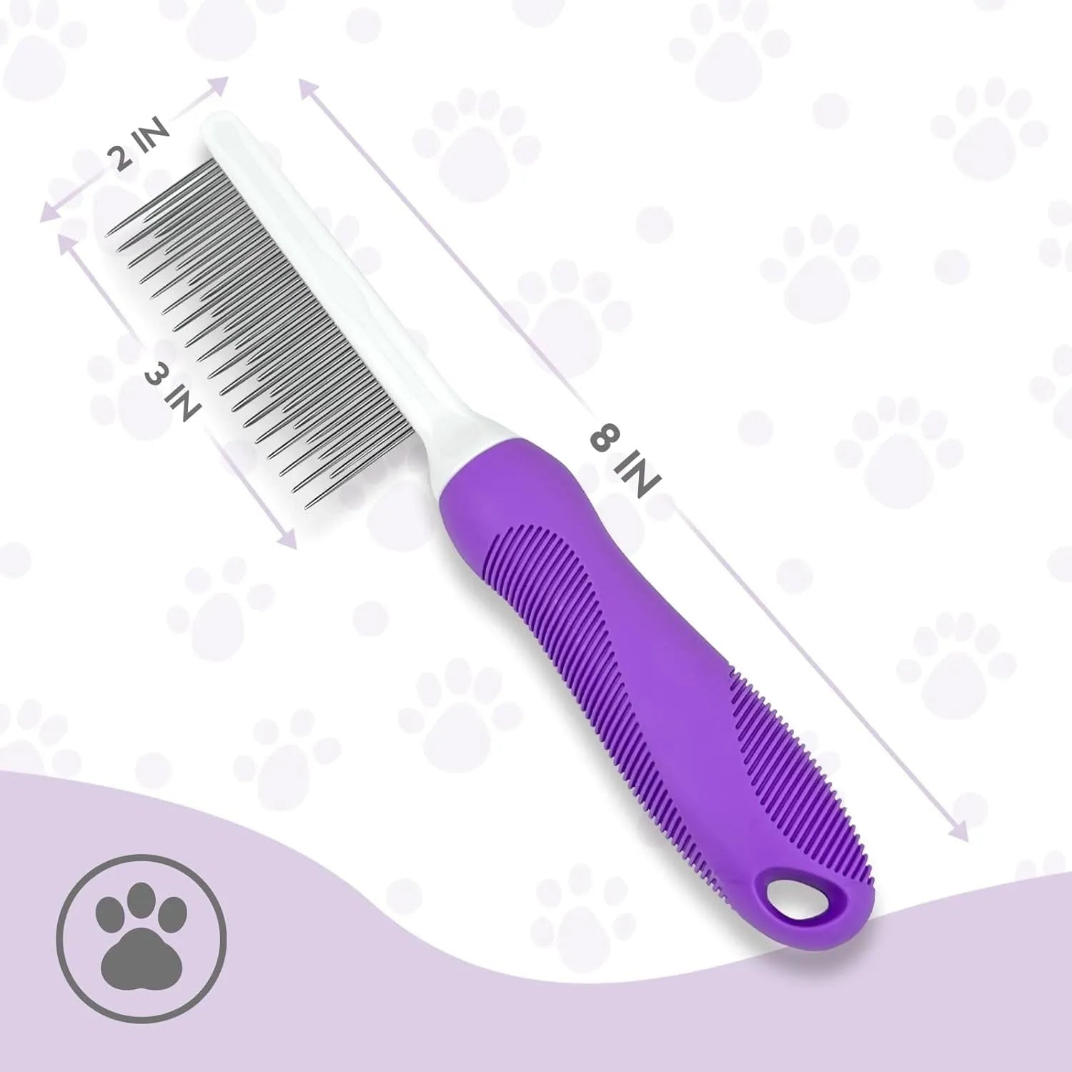 Purple pet grooming comb with stainless steel long and short teeth for detangling dog and cat hair