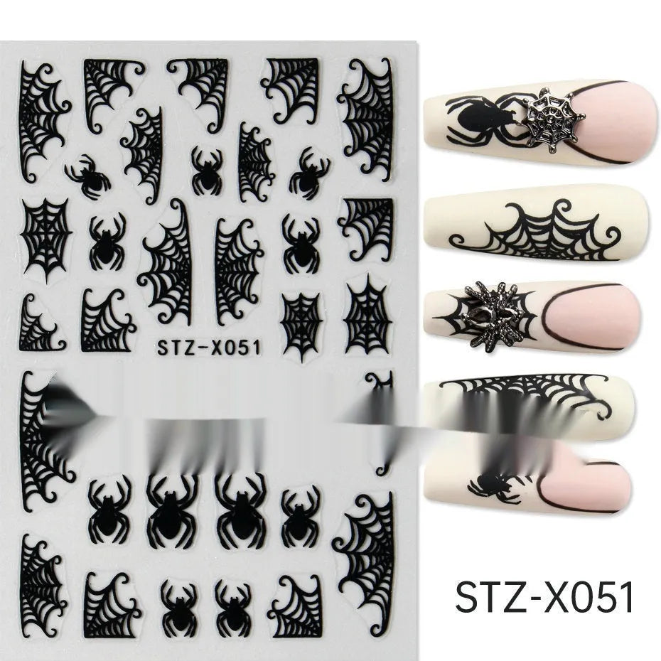 Sheet of black and silver love heart pattern nail art stickers with a plastic nail patch.