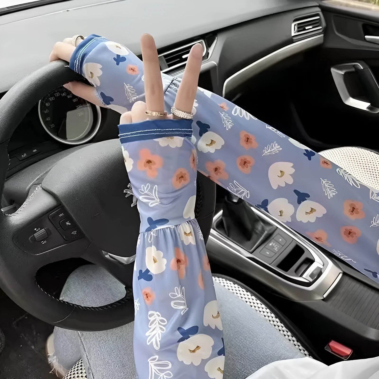 Printed floral viscose UV protection ice sleeve gloves in multiple pattern options