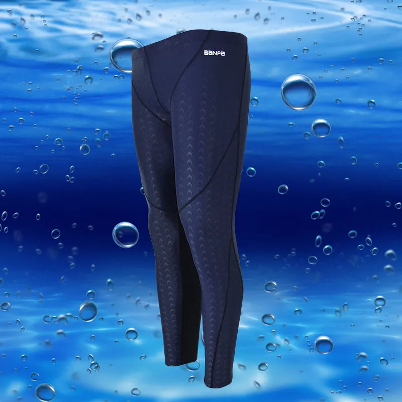 Men's nylon swimming trunks in briefs style with elastic waistband and striped designs in black, grey, green, blue and orange colour combinations