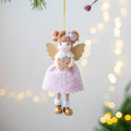 Pink and white cloth Christmas angel wings plush pendant ornament with modern simplicity design