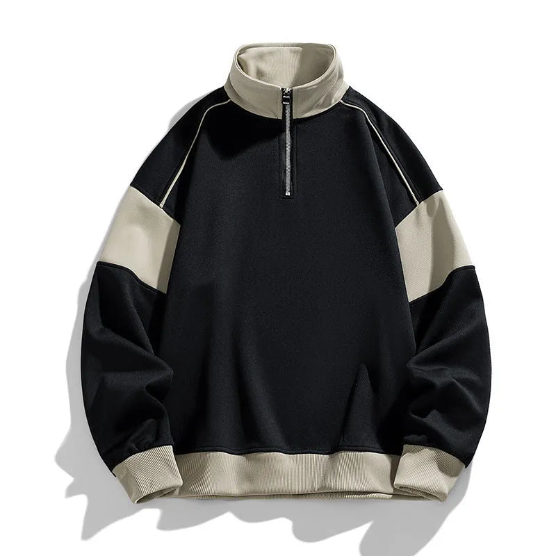 Men's corduroy drop shoulder sweatshirt with hood and loose lapels in rabbit fur fabric