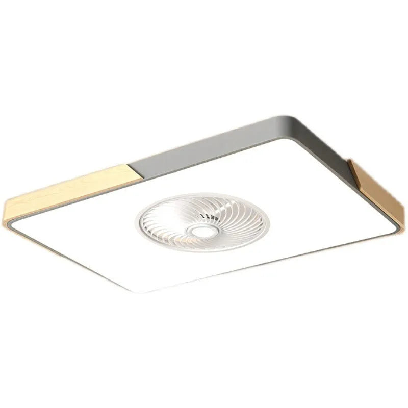 Nordic-style ceiling fan lamp with three solid wood bases in rectangular, round, and square designs