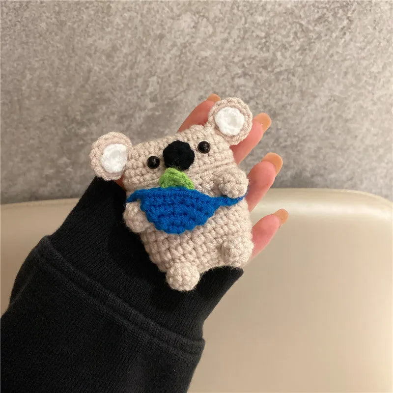 Hand-knitted koala bear backpack design AirPods case cover for 1st/2nd gen, 3rd gen, or Pro models