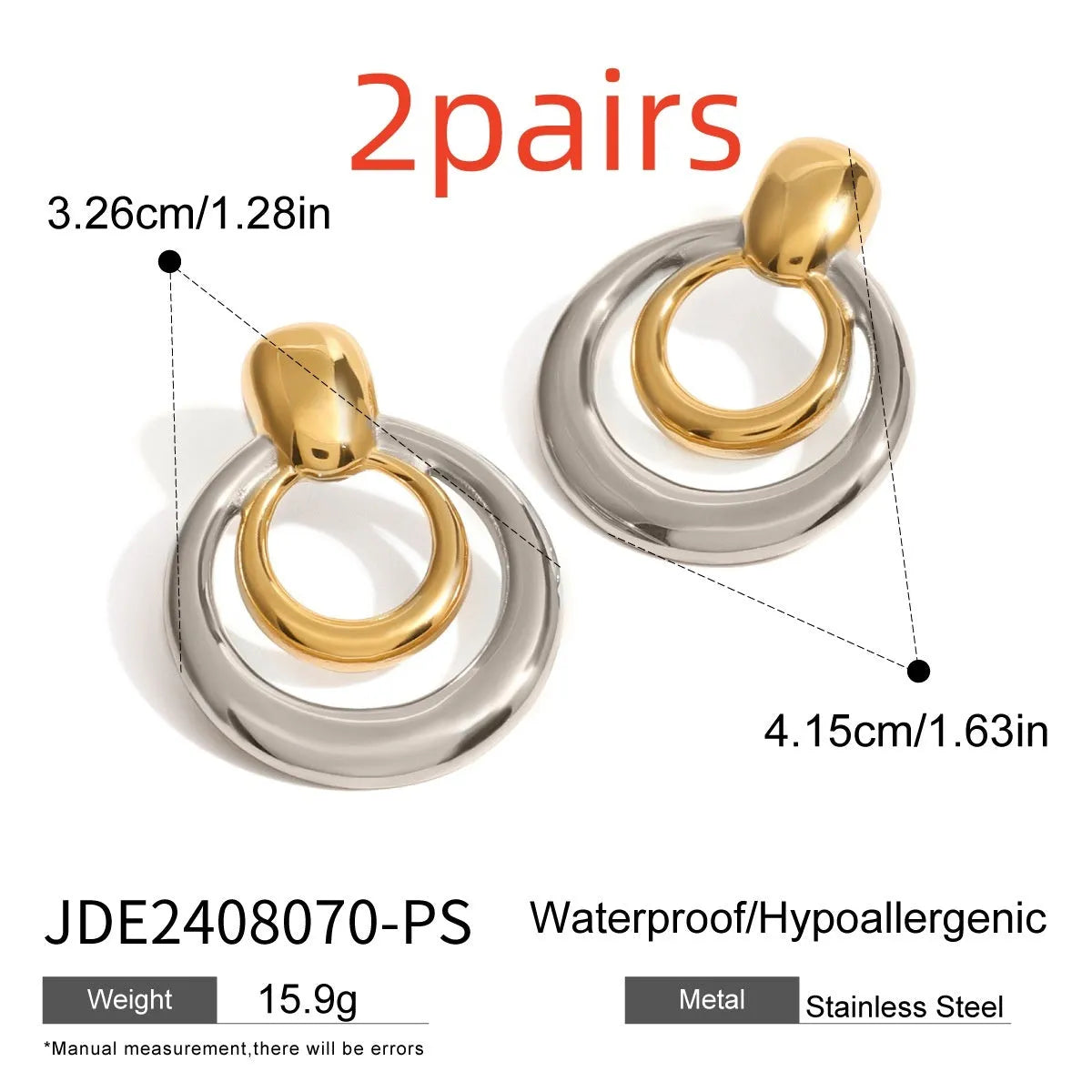Round double layer hollow stud earrings with a gold electroplated finish on a titanium steel base.