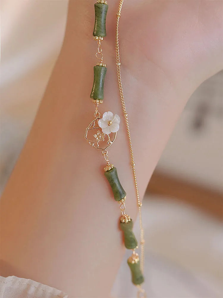 Natural olivine gemstone double layer bracelet for women with pastoral Twin Bells of Ireland design