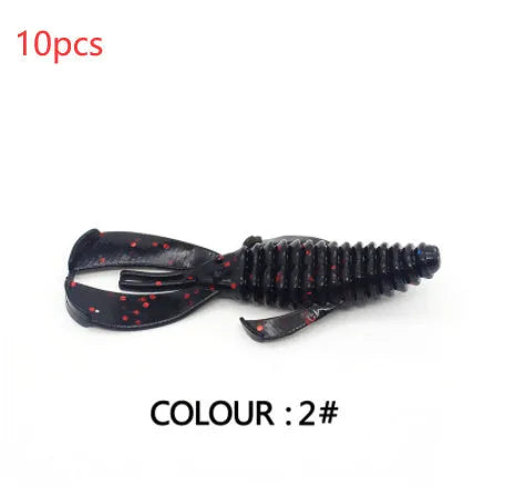 PVC fishing soft bait lure in various colours showing 8cm and 12cm size options