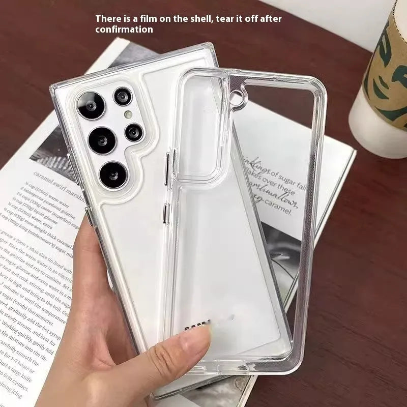 Transparent acrylic airbag drop-resistant phone case for Samsung S24 in transparent black colour