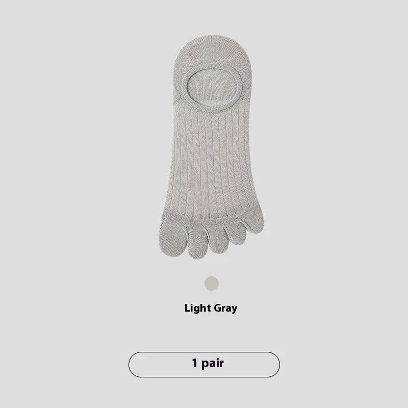 Men's five-finger invisible socks in modal fabric, showing the separated toe design and available colour options.