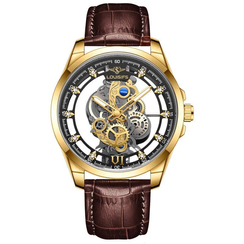 Men's Swiss quartz business watch with leather strap in three colour combinations
