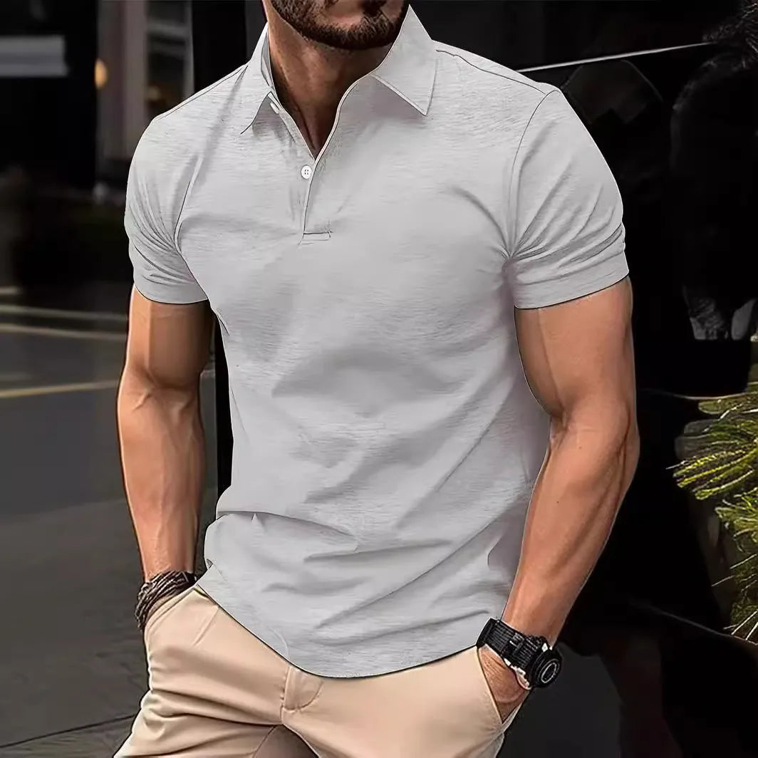 Men's slim fit short sleeve button shirt in solid colour on hanger