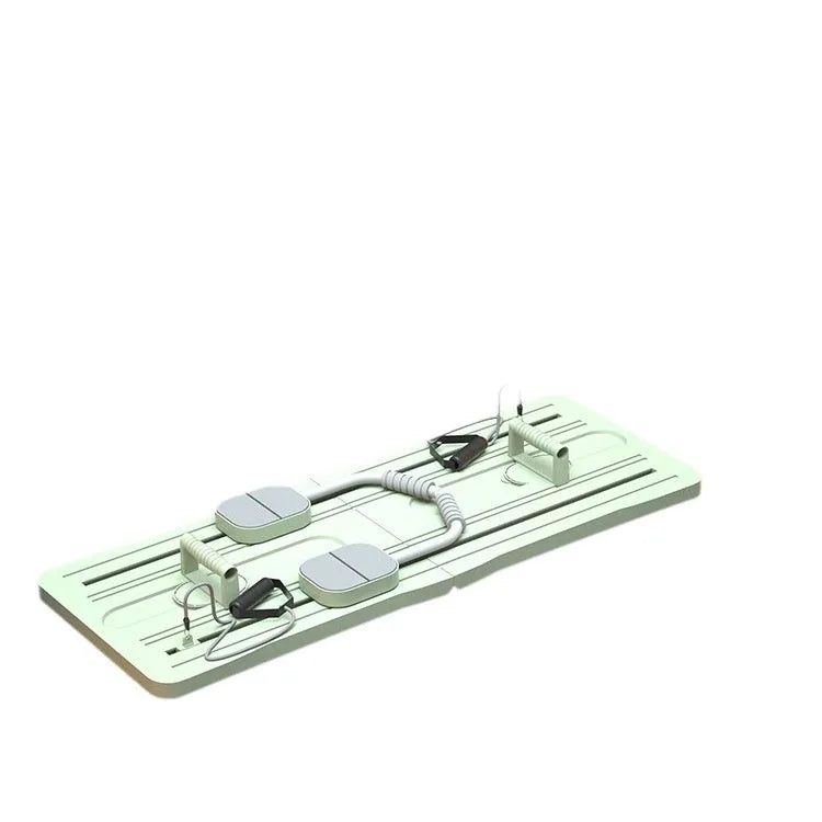 Purple foldable plastic belly panel fitness board on a wood floor.