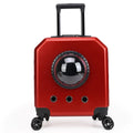Hard-sided orange PVC pet flight case on wheels with a luggage compartment.