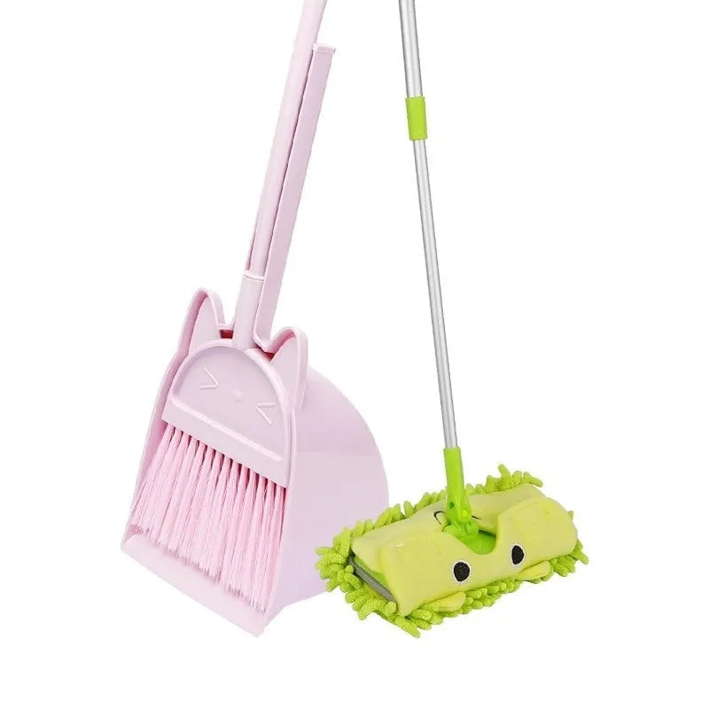 Purple plastic broom and dustpan set with non-stick bristles and rotating brush holder