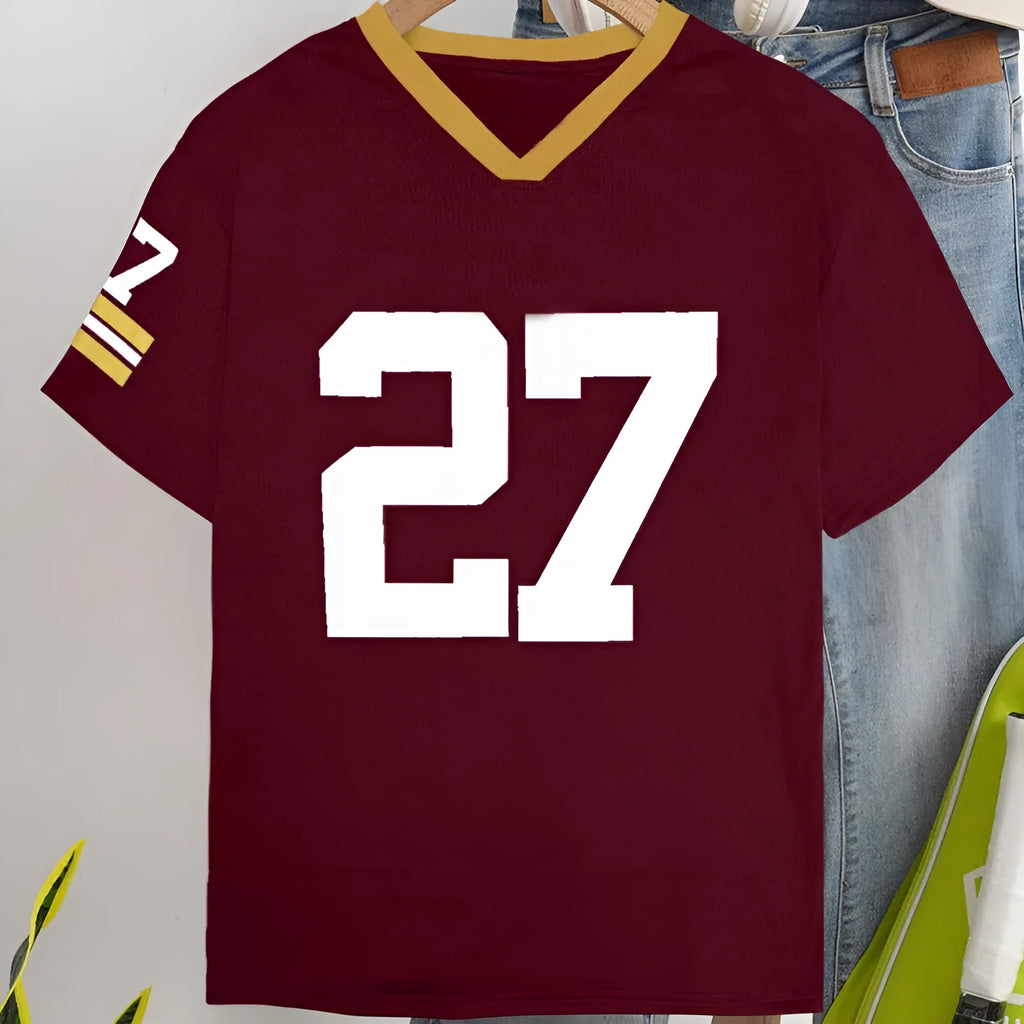 Men's loose fit cotton t-shirt with digital printed letter design in contrasting colours, short sleeve pullover style