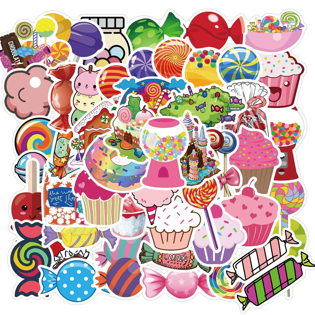 Candy series graffiti stickers colourful cartoon designs adhesive 4-6cm size