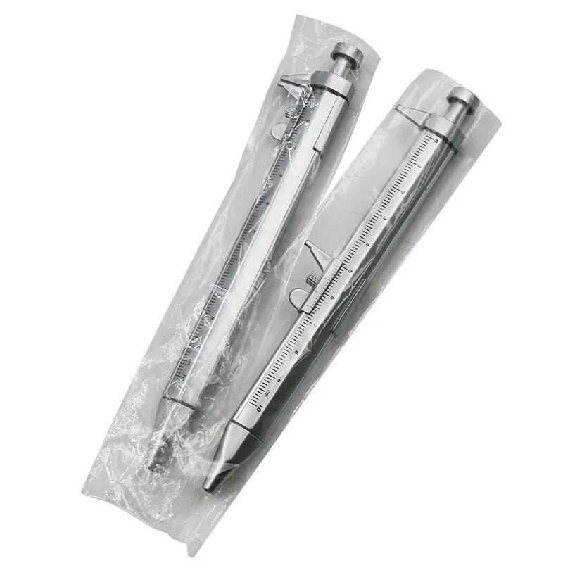 Plastic vernier caliper ballpoint pen with 100mm scale, bullet tip, and colour options