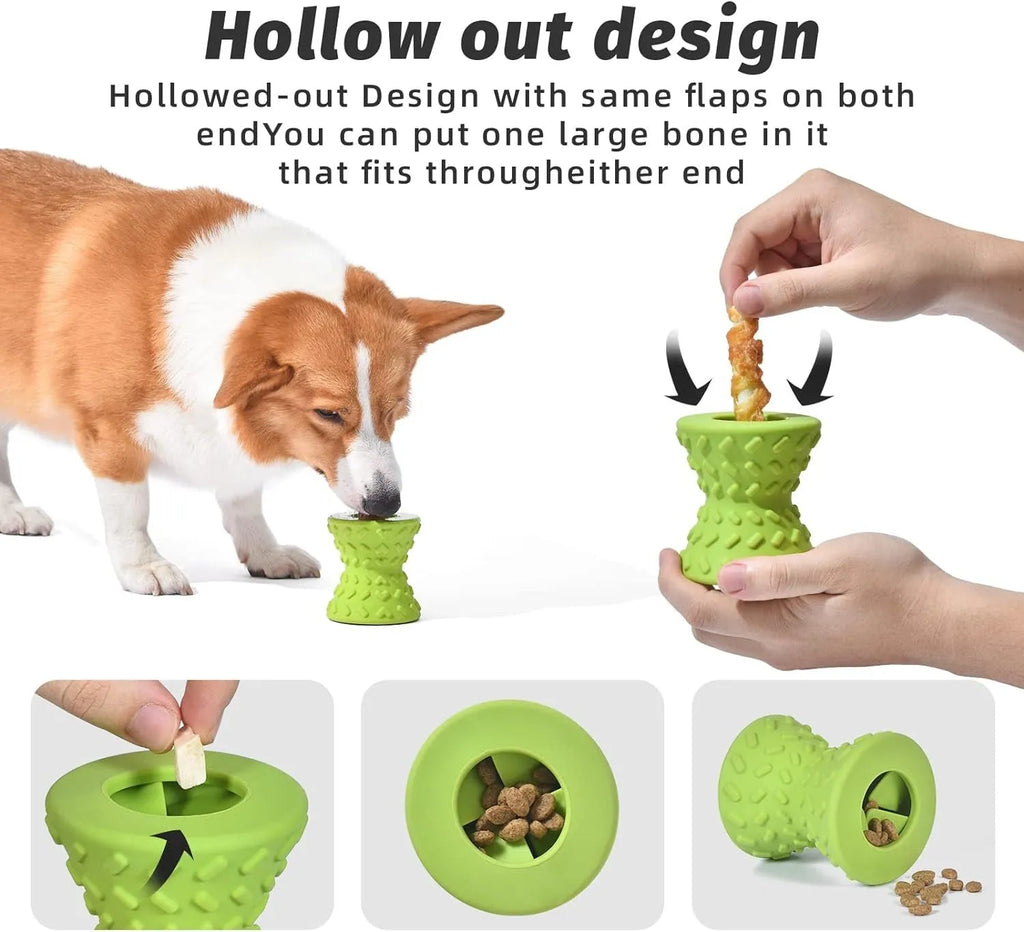 Natural rubber treat dispensing dog toy for aggressive chewers in blue green purple colours