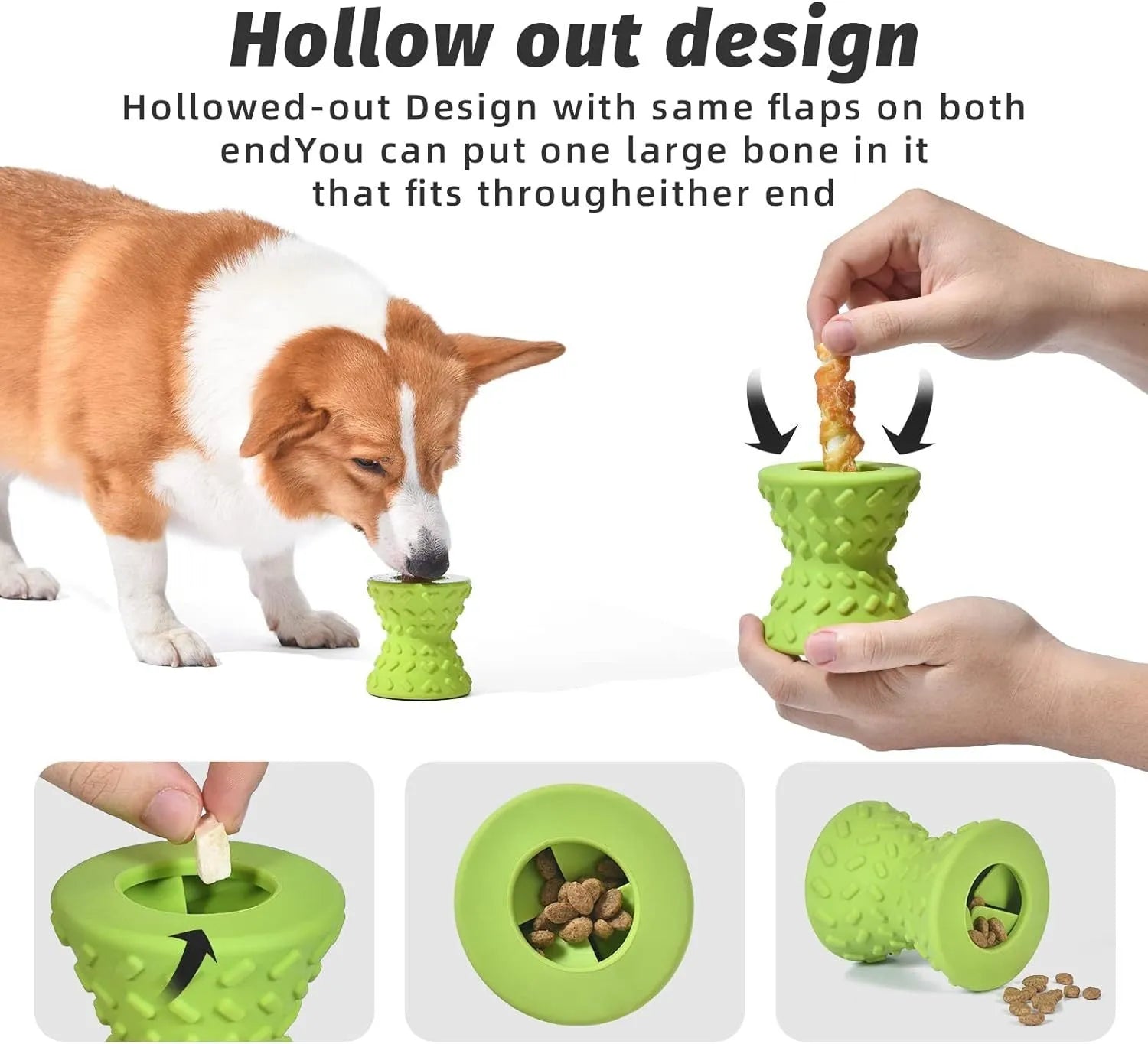Natural rubber treat dispensing dog toy for aggressive chewers in blue green purple colours