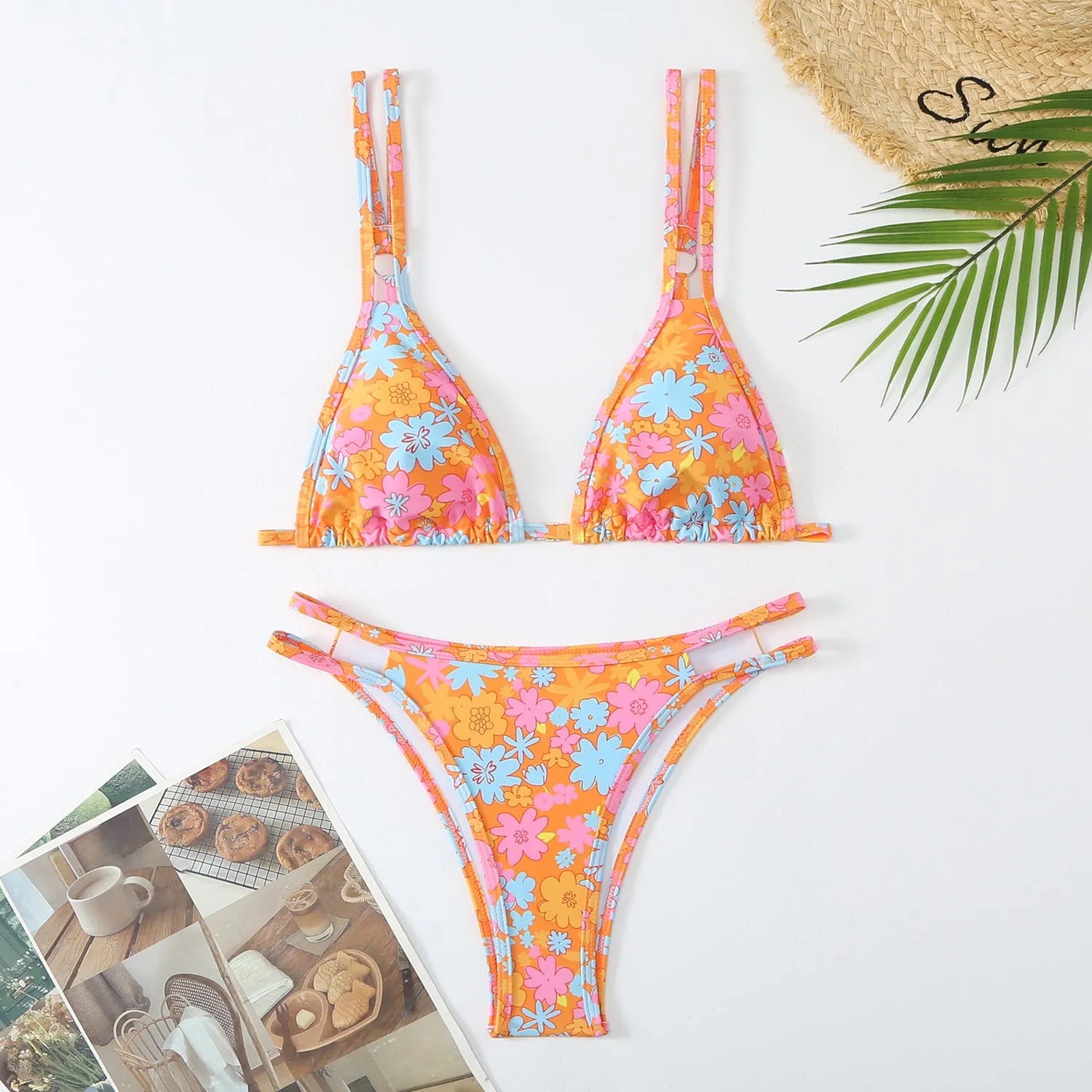 Women's halter polyester fibre briefs set for swimming in multiple colours